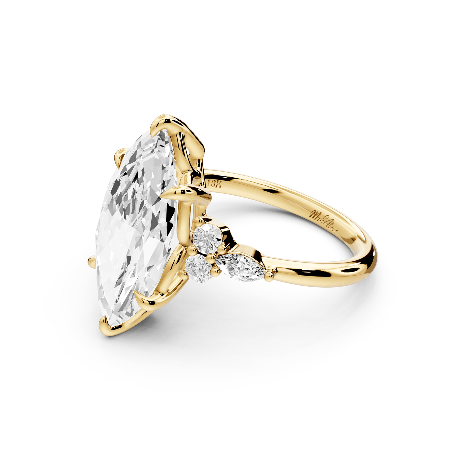 Sandi - 4ct 14k yellow gold Marquise Floral Cluster Side-Stone Engagement Ring with Plain Band - Mr. Alex Jewelry