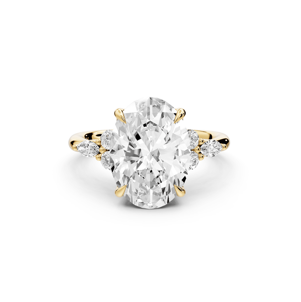Sandi - 4ct 14k yellow gold Oval Floral Cluster Side-Stone Engagement Ring with Plain Band - Mr. Alex Jewelry