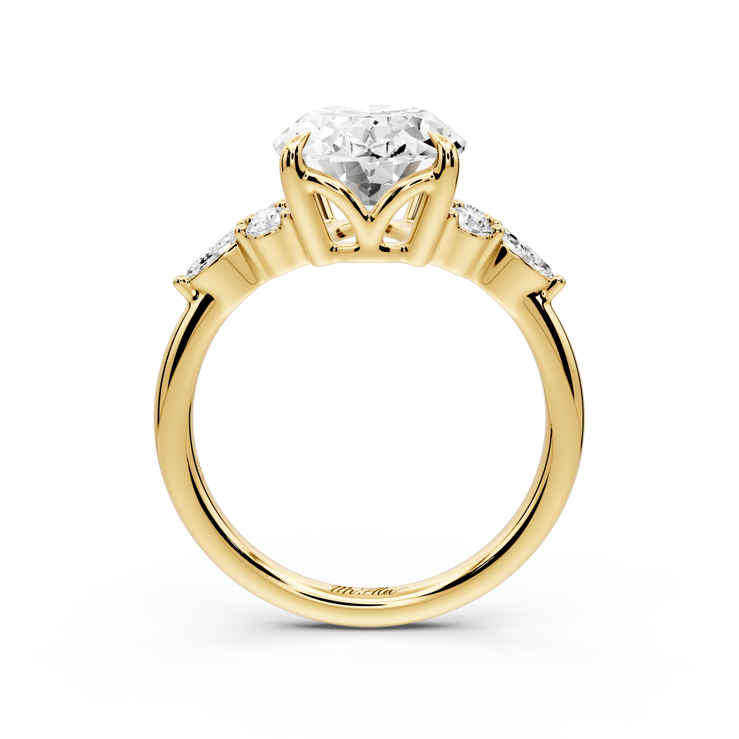 Sandi - 4ct 14k yellow gold Oval Floral Cluster Side-Stone Engagement Ring with Plain Band - Mr. Alex Jewelry