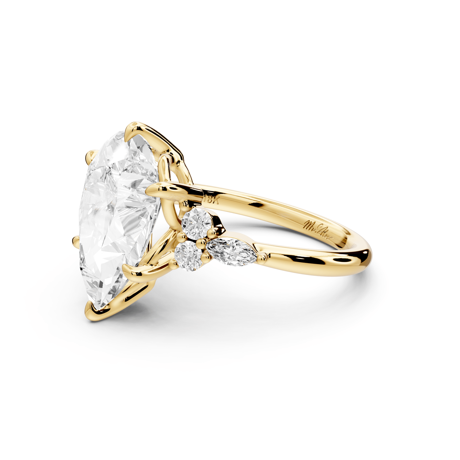 Sandi - 4ct 14k yellow gold Pear Floral Cluster Side-Stone Engagement Ring with Plain Band - Mr. Alex Jewelry