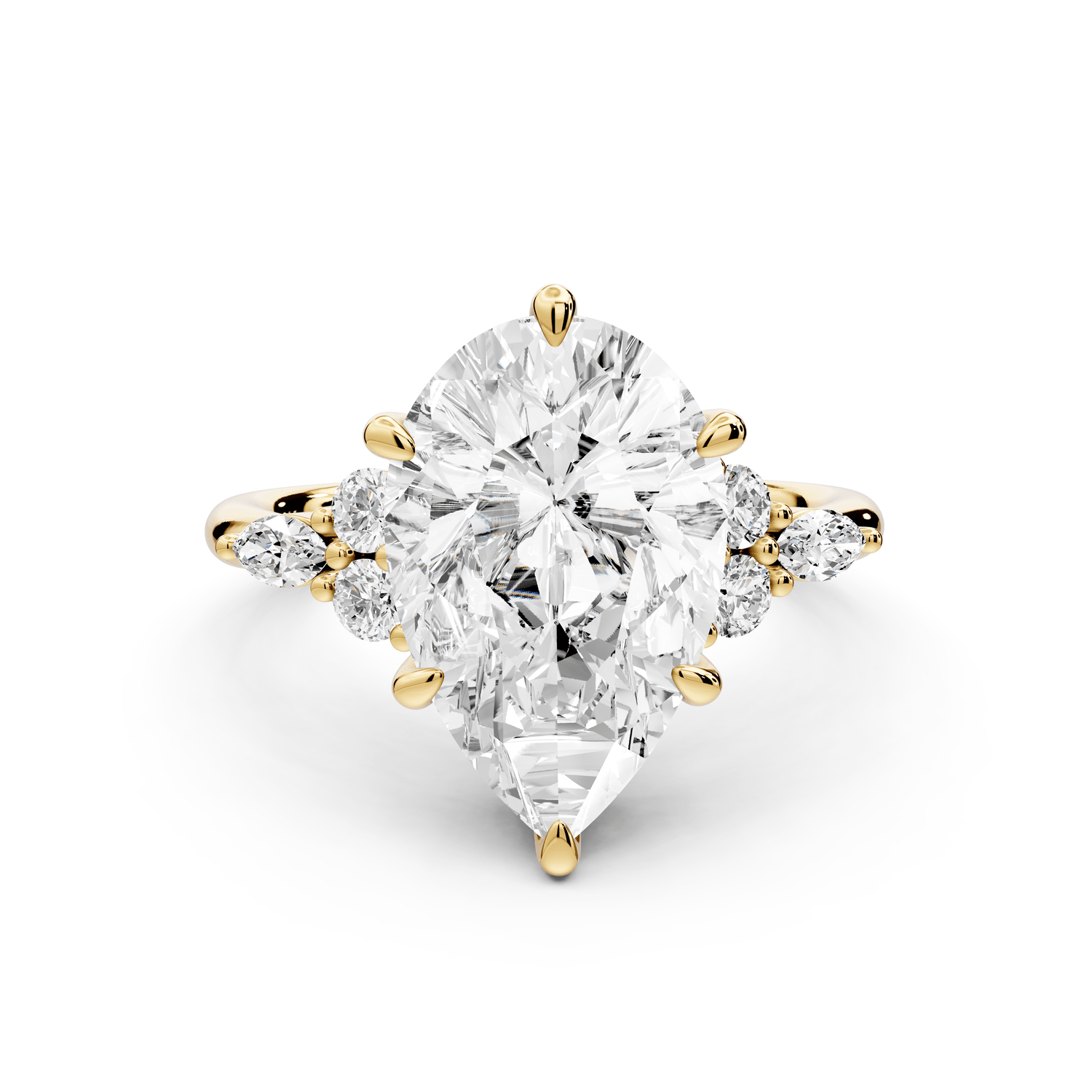 Sandi - 4ct 14k yellow gold Pear Floral Cluster Side-Stone Engagement Ring with Plain Band - Mr. Alex Jewelry