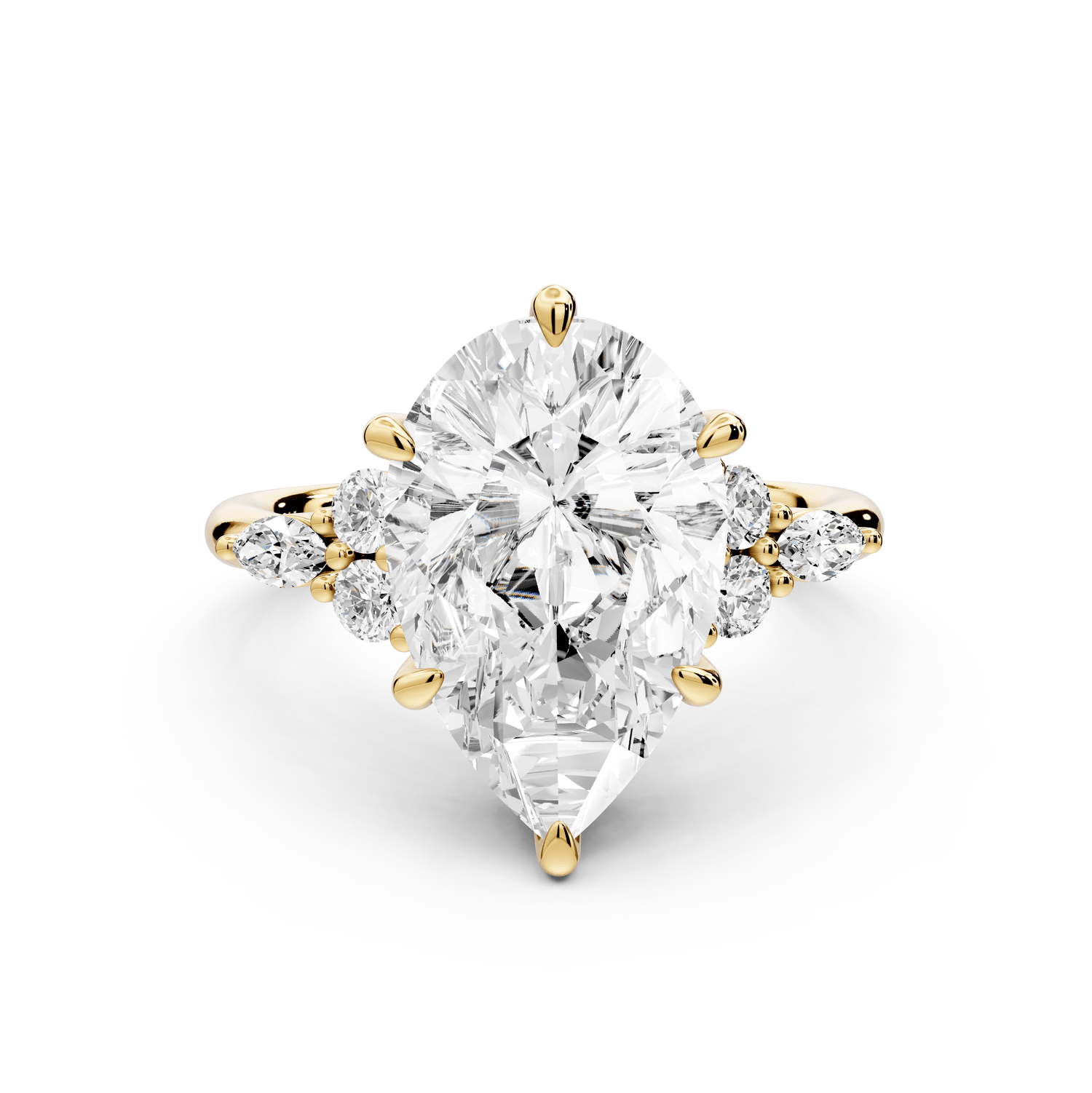 Sandi - 4ct 14k yellow gold Pear Floral Cluster Side-Stone Engagement Ring with Plain Band - Mr. Alex Jewelry