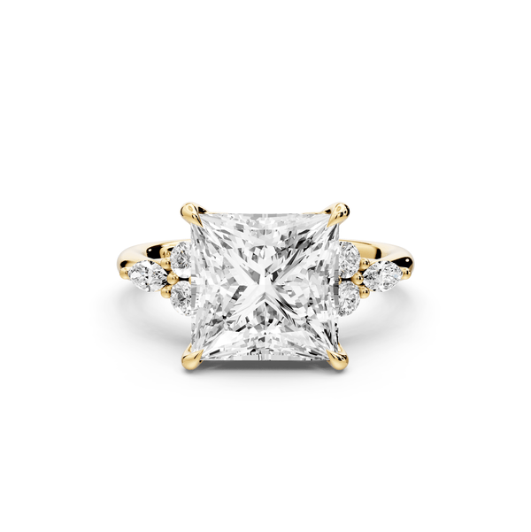 Sandi - 4ct 14k yellow gold Princess Floral Cluster Side-Stone Engagement Ring with Plain Band - Mr. Alex Jewelry