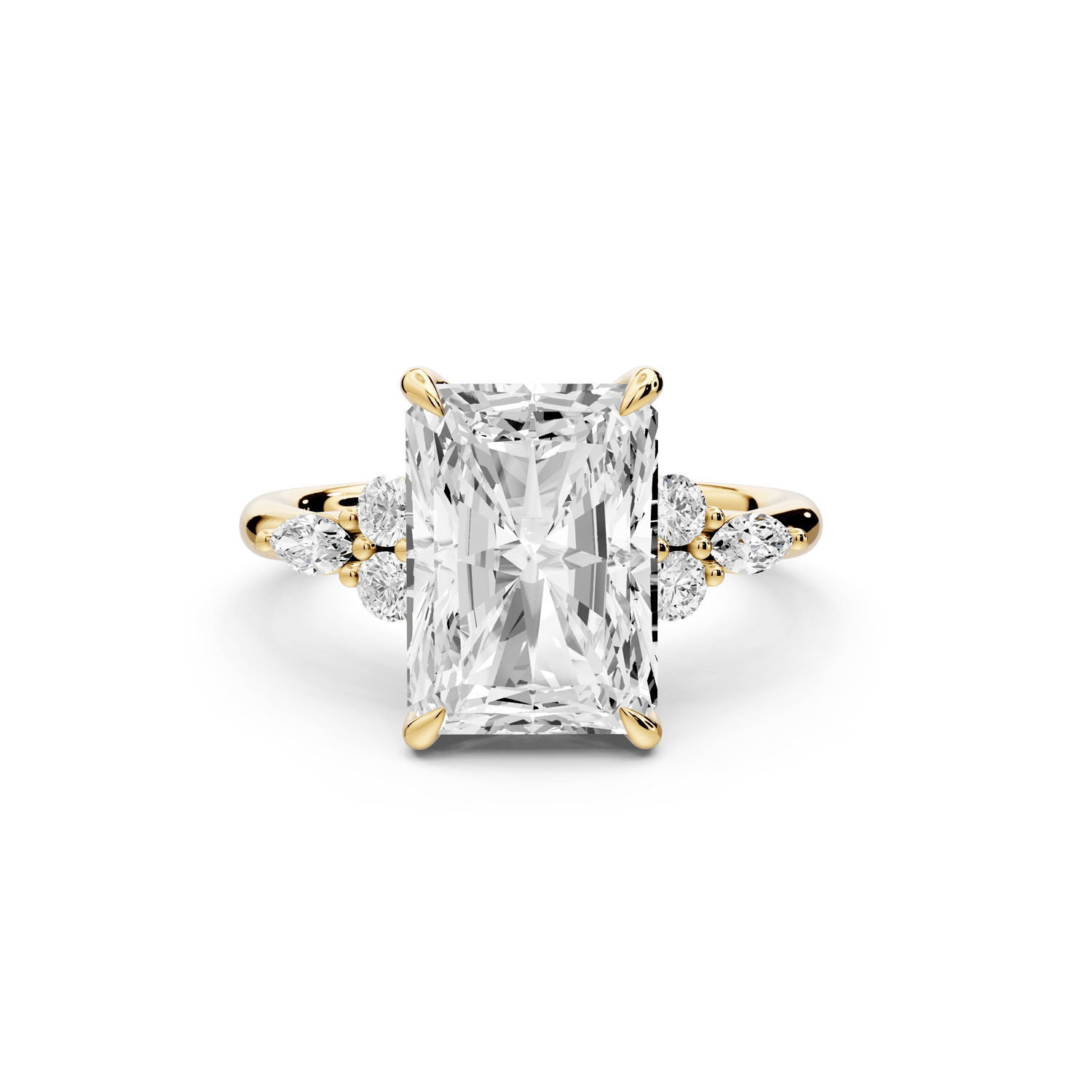 Sandi - 4ct 14k yellow gold Radiant Floral Cluster Side-Stone Engagement Ring with Plain Band - Mr. Alex Jewelry