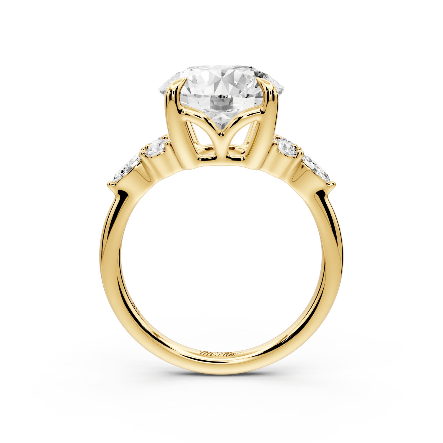 Sandi - 4ct 14k yellow gold Round Floral Cluster Side-Stone Engagement Ring with Plain Band - Mr. Alex Jewelry