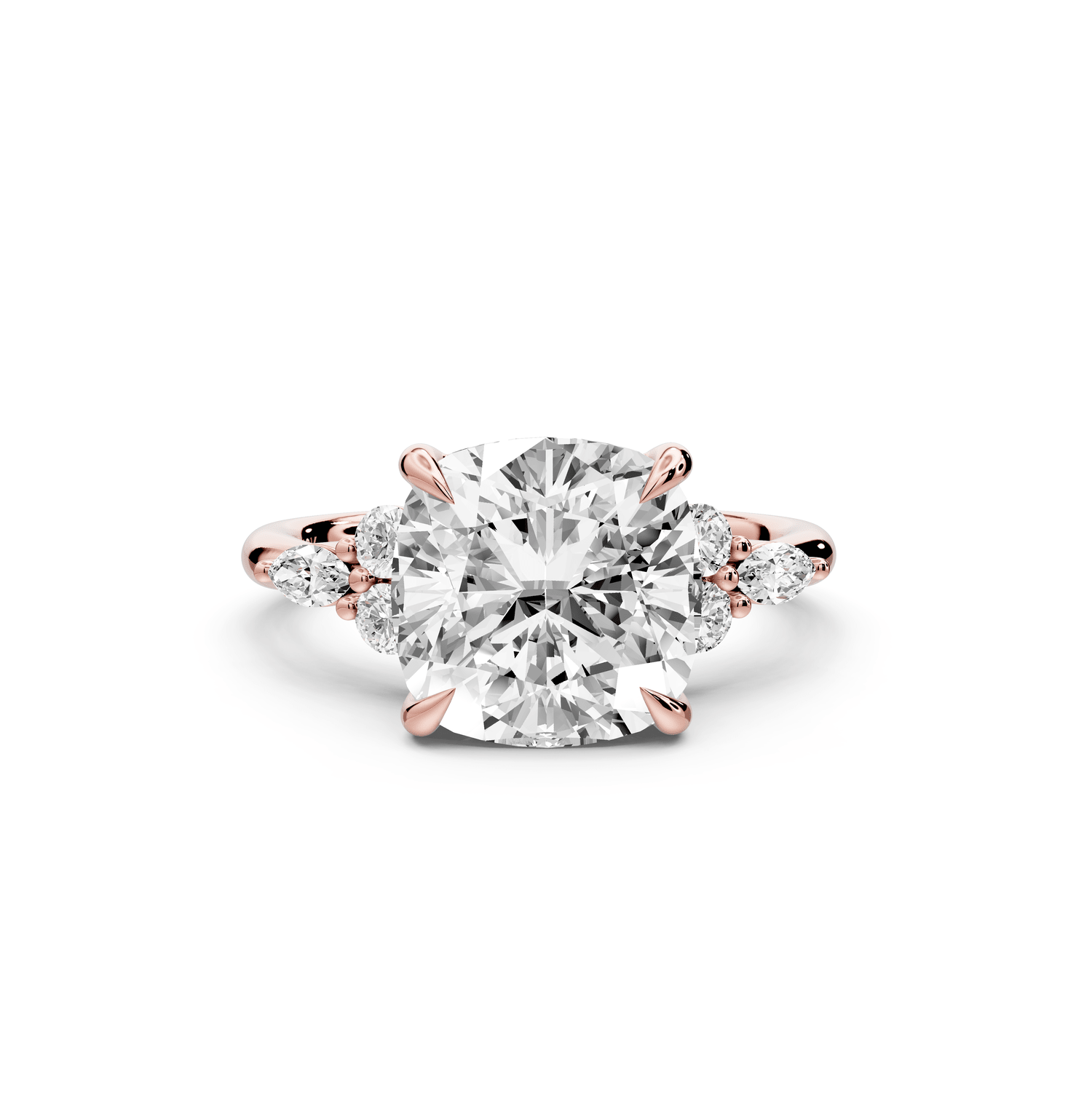 Sandi - 4ct 18k rose gold Cushion Floral Cluster Side-Stone Engagement Ring with Plain Band - Mr. Alex Jewelry