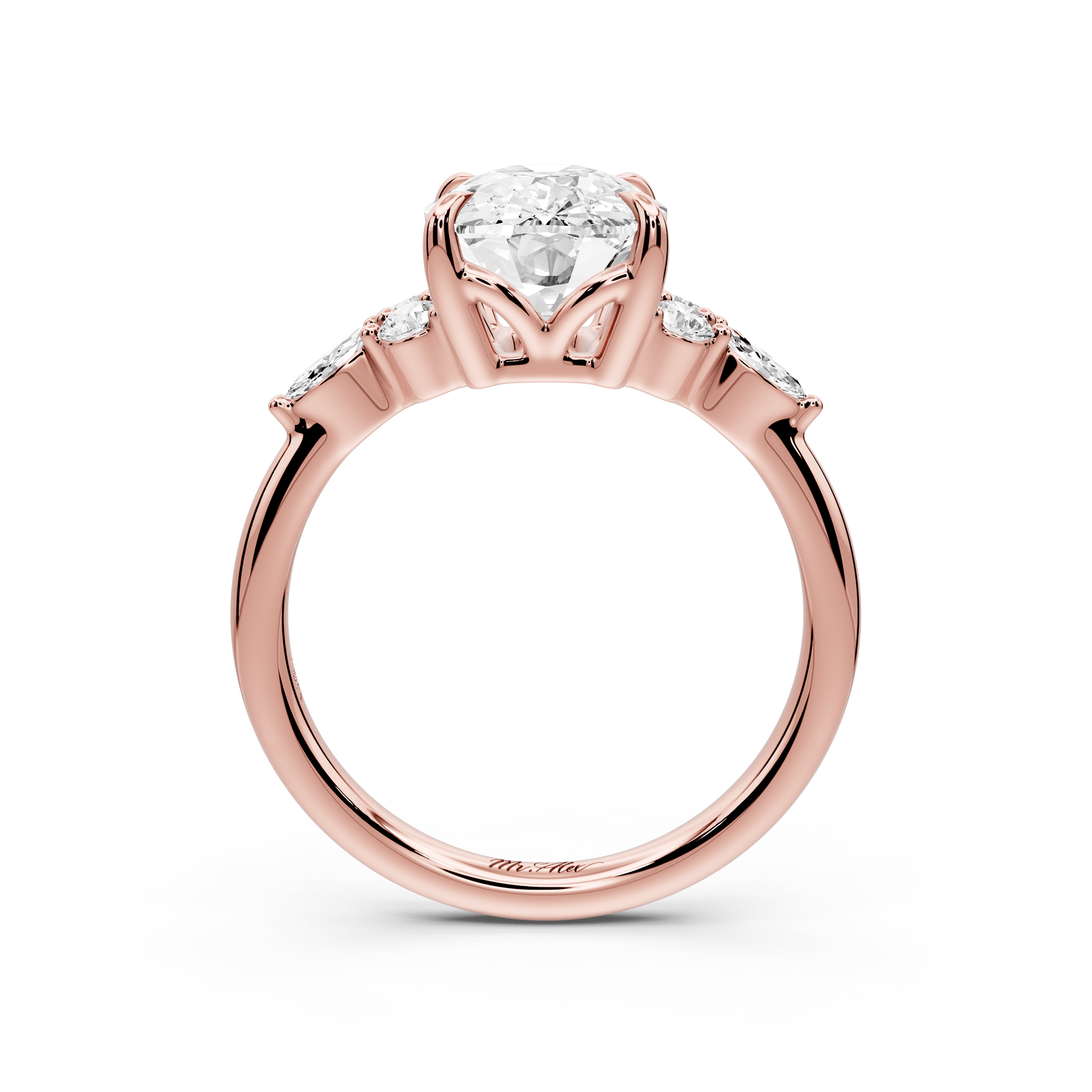 Sandi - 4ct 18k rose gold Ecushion Floral Cluster Side-Stone Engagement Ring with Plain Band - Mr. Alex Jewelry