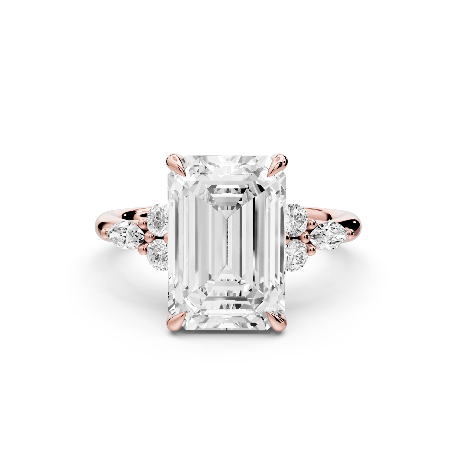 Sandi - 4ct 18k rose gold Emerald Floral Cluster Side-Stone Engagement Ring with Plain Band - Mr. Alex Jewelry