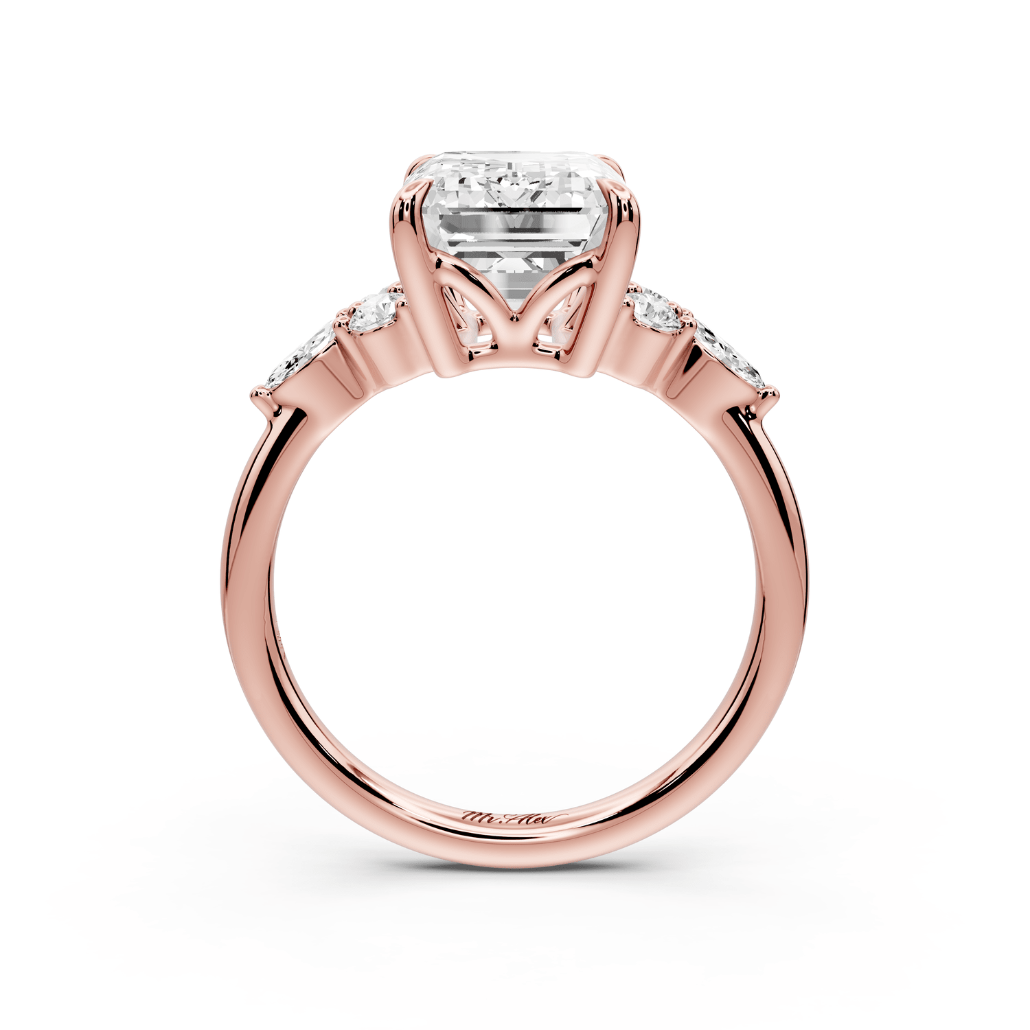 Sandi - 4ct 18k rose gold Emerald Floral Cluster Side-Stone Engagement Ring with Plain Band - Mr. Alex Jewelry