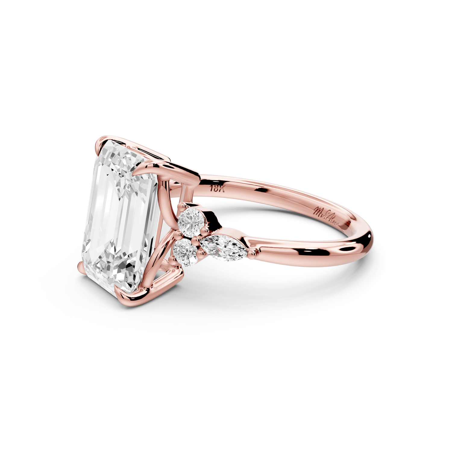 Sandi - 4ct 18k rose gold Emerald Floral Cluster Side-Stone Engagement Ring with Plain Band - Mr. Alex Jewelry