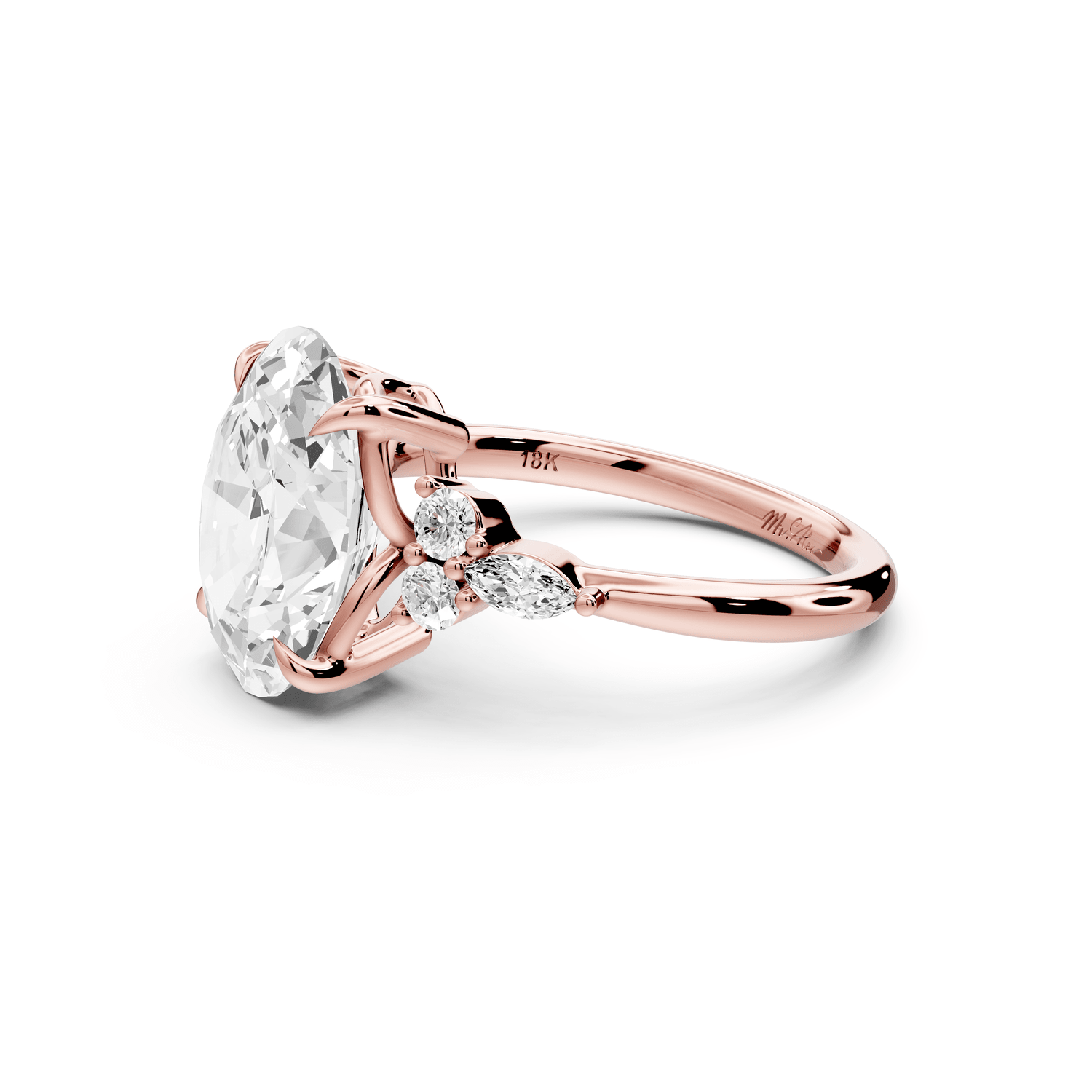 Sandi - 4ct 18k rose gold Oval Floral Cluster Side-Stone Engagement Ring with Plain Band - Mr. Alex Jewelry