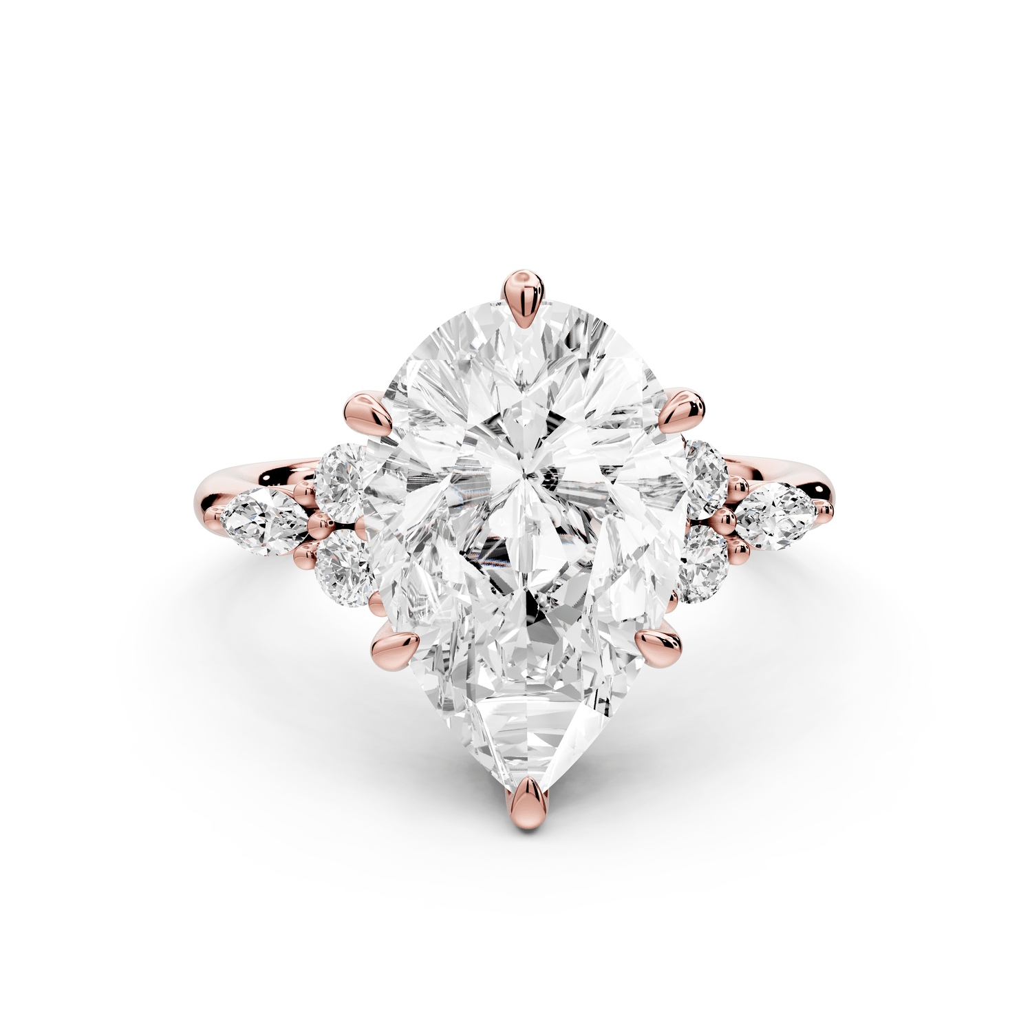 Sandi - 4ct 18k rose gold Pear Floral Cluster Side-Stone Engagement Ring with Plain Band - Mr. Alex Jewelry