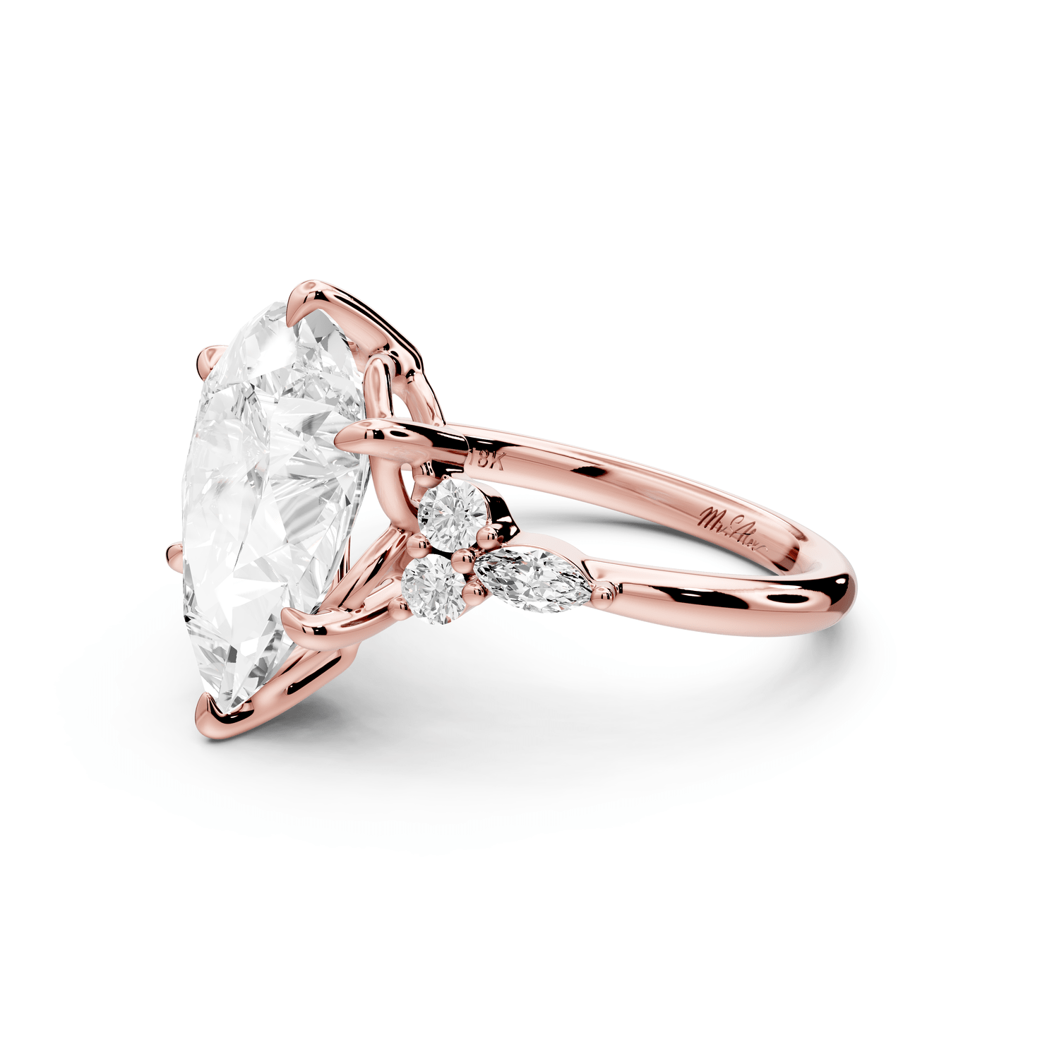 Sandi - 4ct 18k rose gold Pear Floral Cluster Side-Stone Engagement Ring with Plain Band - Mr. Alex Jewelry