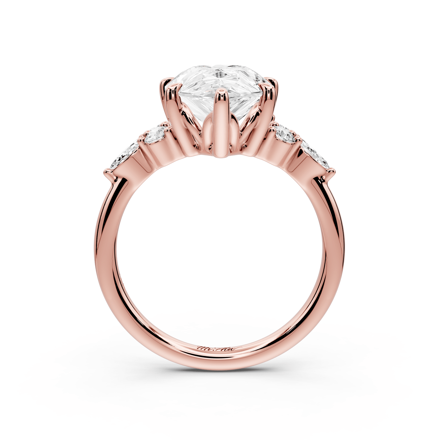 Sandi - 4ct 18k rose gold Pear Floral Cluster Side-Stone Engagement Ring with Plain Band - Mr. Alex Jewelry