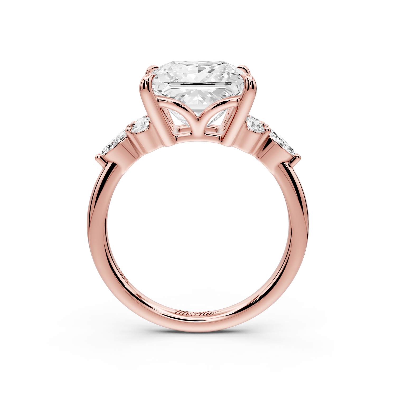 Sandi - 4ct 18k rose gold Princess Floral Cluster Side-Stone Engagement Ring with Plain Band - Mr. Alex Jewelry