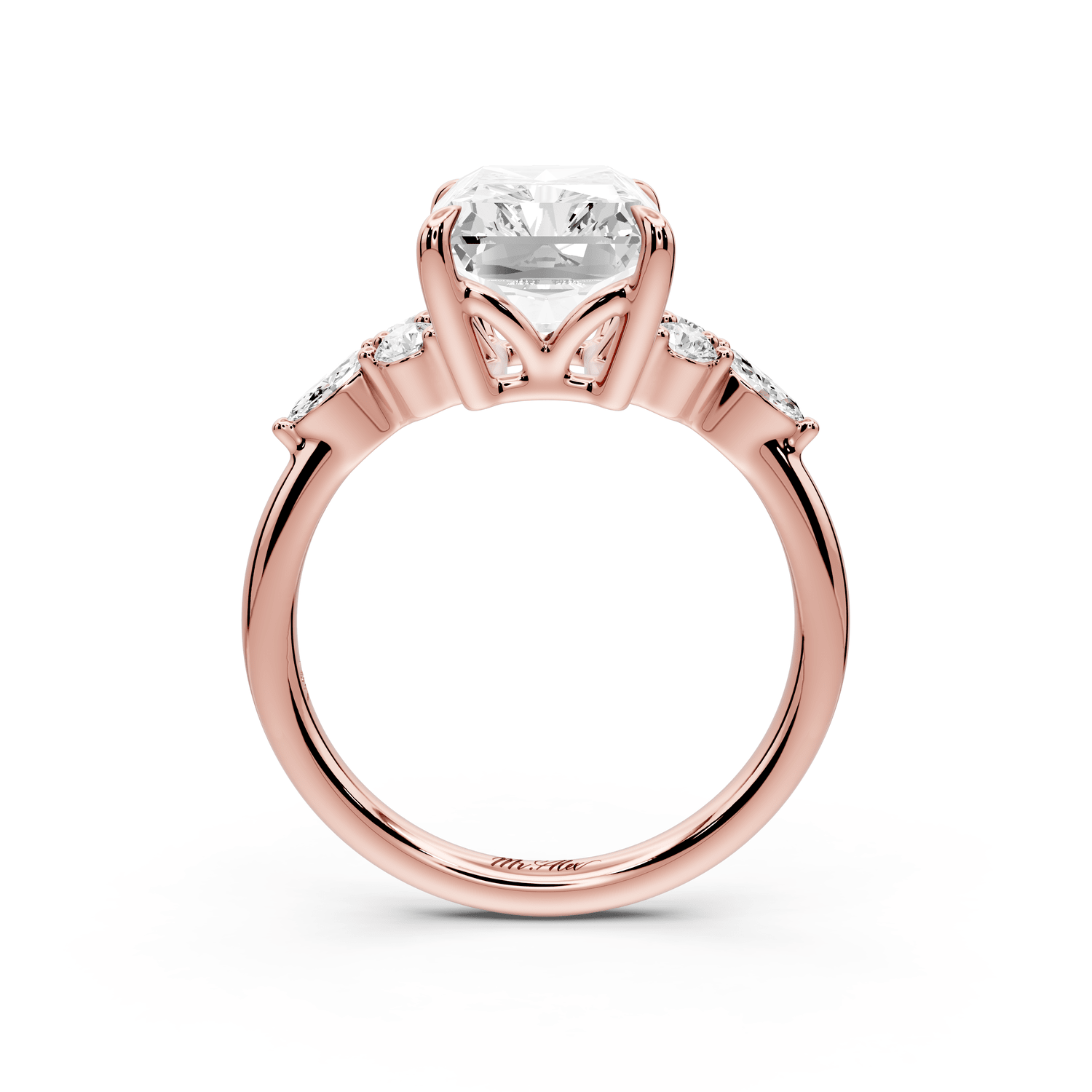 Sandi - 4ct 18k rose gold Radiant Floral Cluster Side-Stone Engagement Ring with Plain Band - Mr. Alex Jewelry