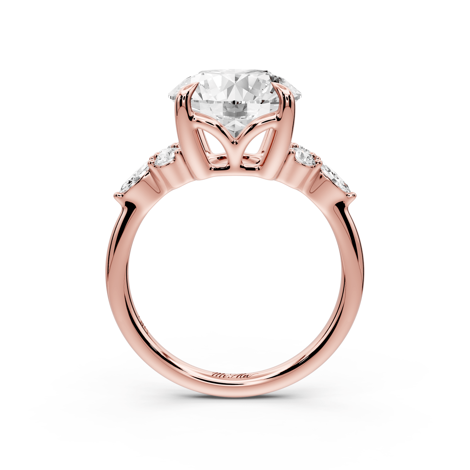 Sandi - 4ct 18k rose gold Round Floral Cluster Side-Stone Engagement Ring with Plain Band - Mr. Alex Jewelry