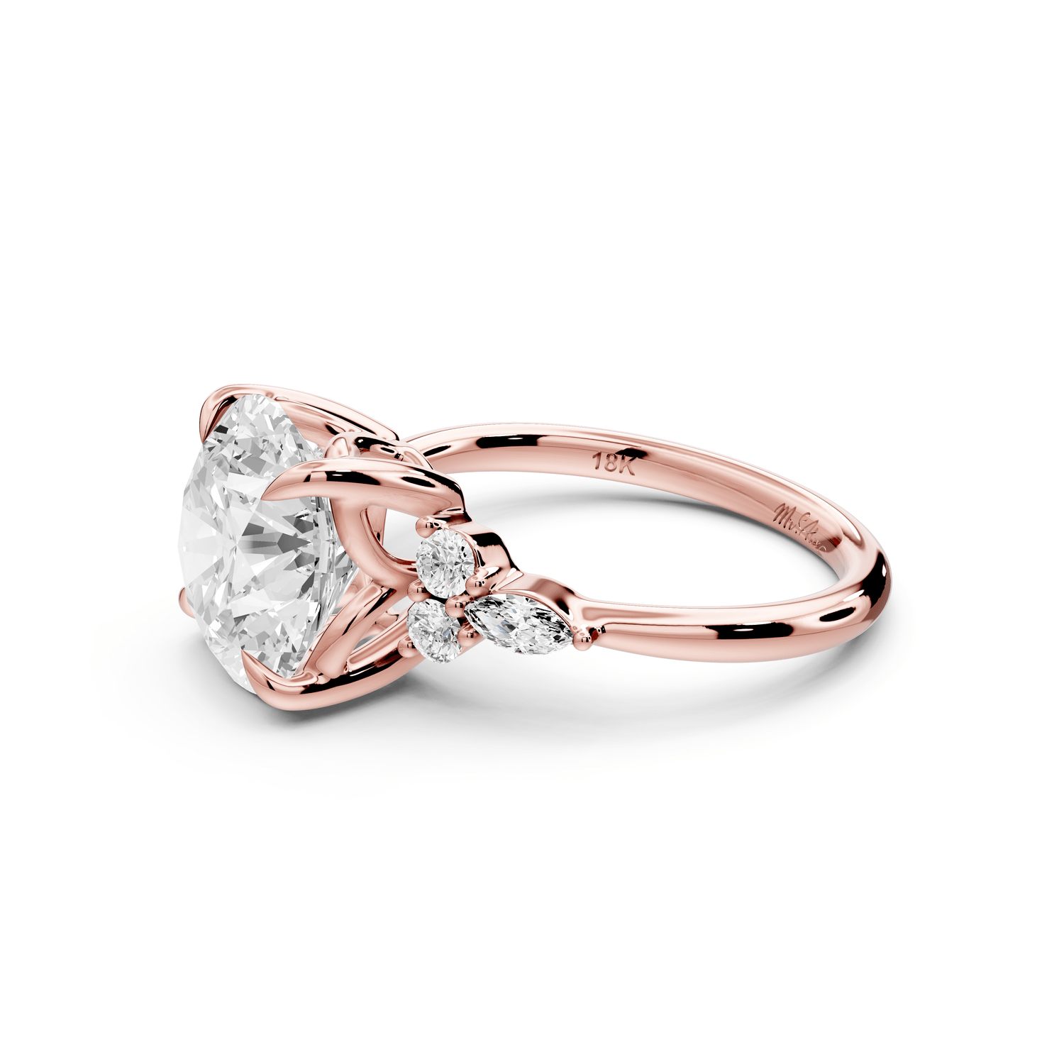 Sandi - 4ct 18k rose gold Round Floral Cluster Side-Stone Engagement Ring with Plain Band - Mr. Alex Jewelry