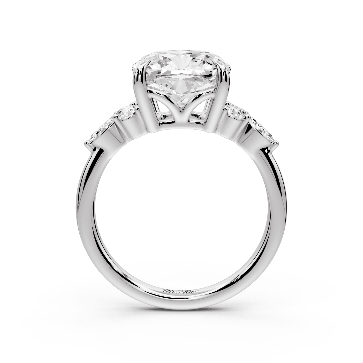 Sandi - 4ct 18k white gold Cushion Floral Cluster Side-Stone Engagement Ring with Plain Band - Mr. Alex Jewelry
