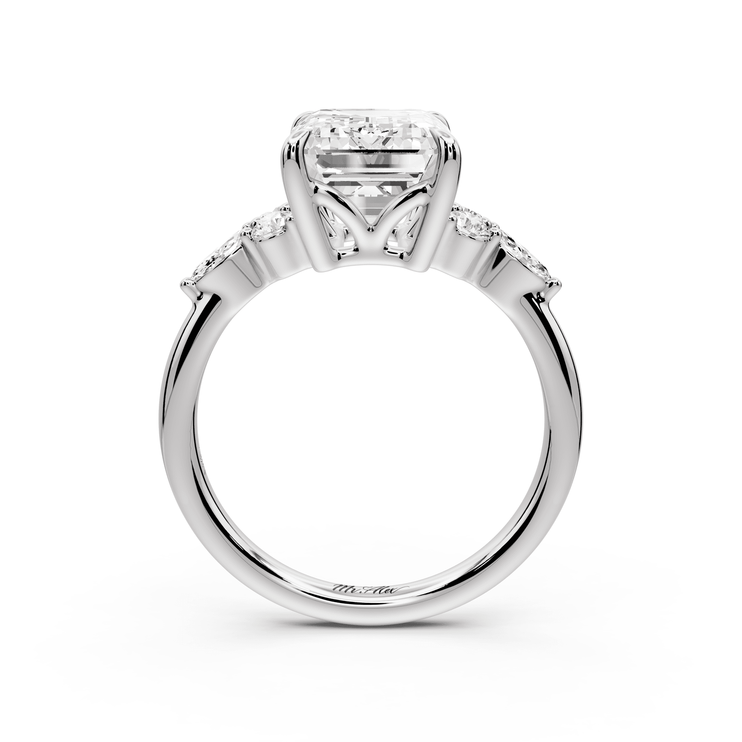 Sandi - 4ct 18k white gold Emerald Floral Cluster Side-Stone Engagement Ring with Plain Band - Mr. Alex Jewelry