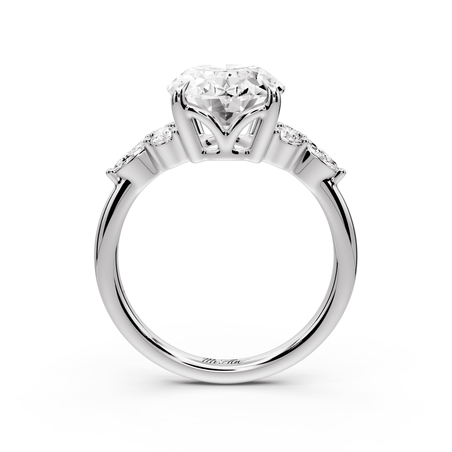 Sandi - 4ct 18k white gold Oval Floral Cluster Side-Stone Engagement Ring with Plain Band - Mr. Alex Jewelry