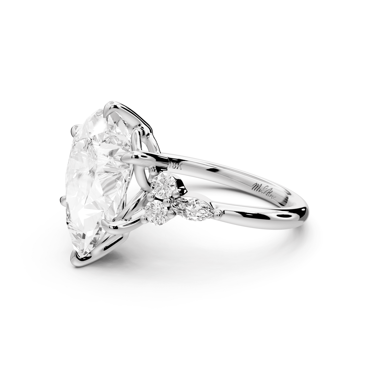 Sandi - 4ct 18k white gold Pear Floral Cluster Side-Stone Engagement Ring with Plain Band - Mr. Alex Jewelry