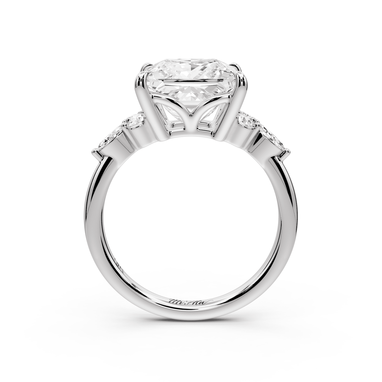 Sandi - 4ct 18k white gold Princess Floral Cluster Side-Stone Engagement Ring with Plain Band - Mr. Alex Jewelry