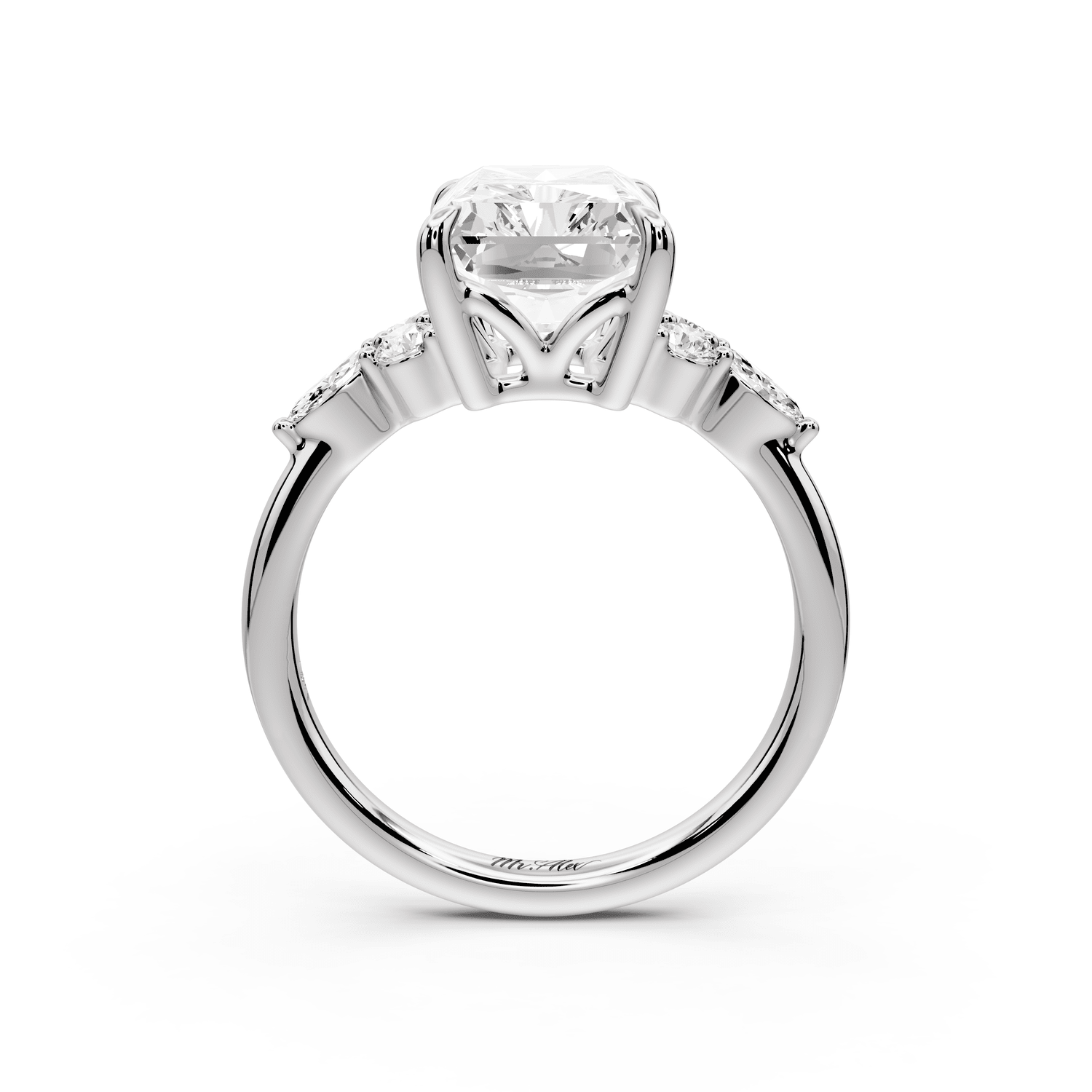 Sandi - 4ct 18k white gold Radiant Floral Cluster Side-Stone Engagement Ring with Plain Band - Mr. Alex Jewelry