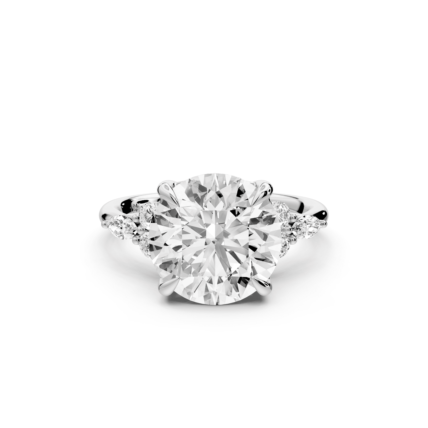 Sandi - 4ct 18k white gold Round Floral Cluster Side-Stone Engagement Ring with Plain Band - Mr. Alex Jewelry
