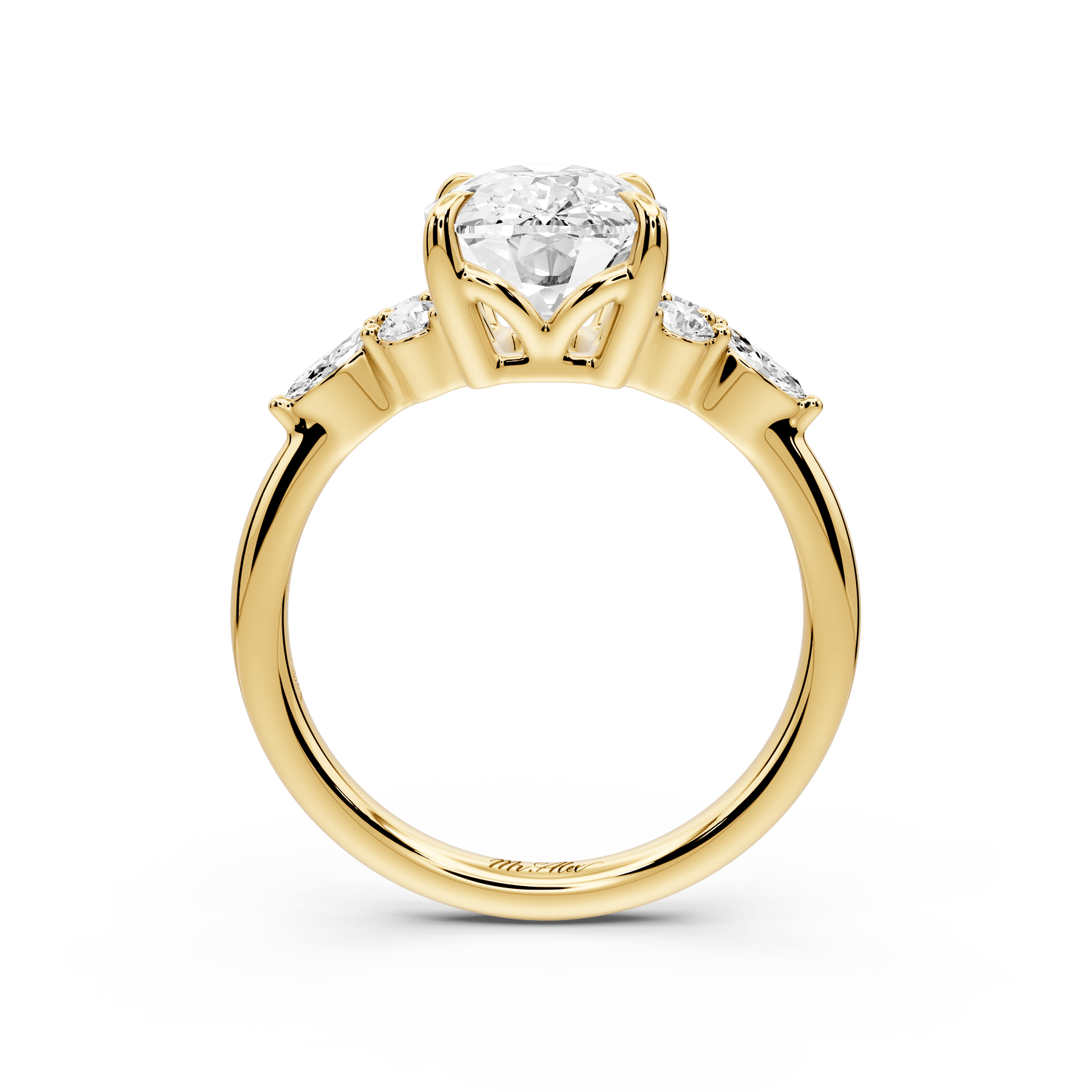 Sandi - 4ct 18k yellow gold Ecushion Floral Cluster Side-Stone Engagement Ring with Plain Band - Mr. Alex Jewelry