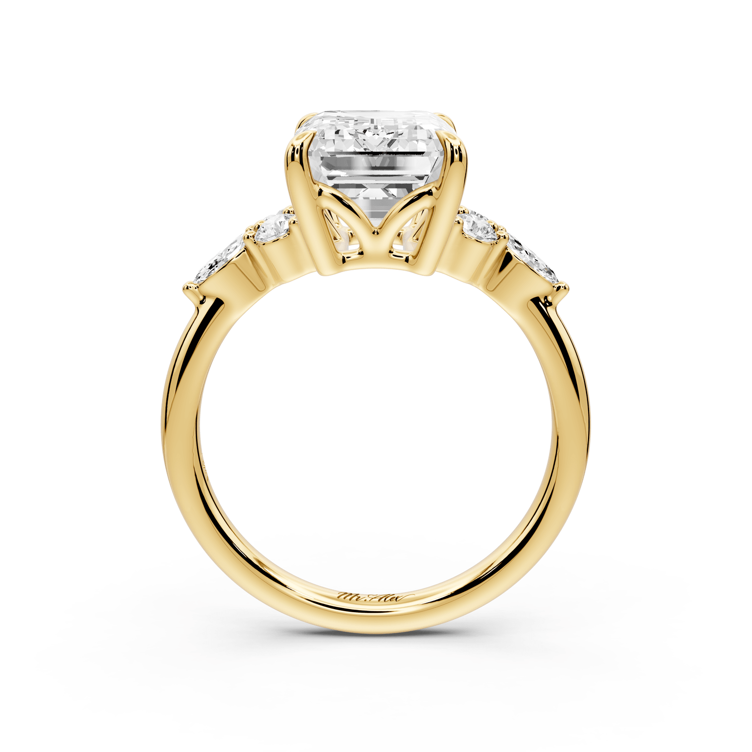 Sandi - 4ct 18k yellow gold Emerald Floral Cluster Side-Stone Engagement Ring with Plain Band - Mr. Alex Jewelry