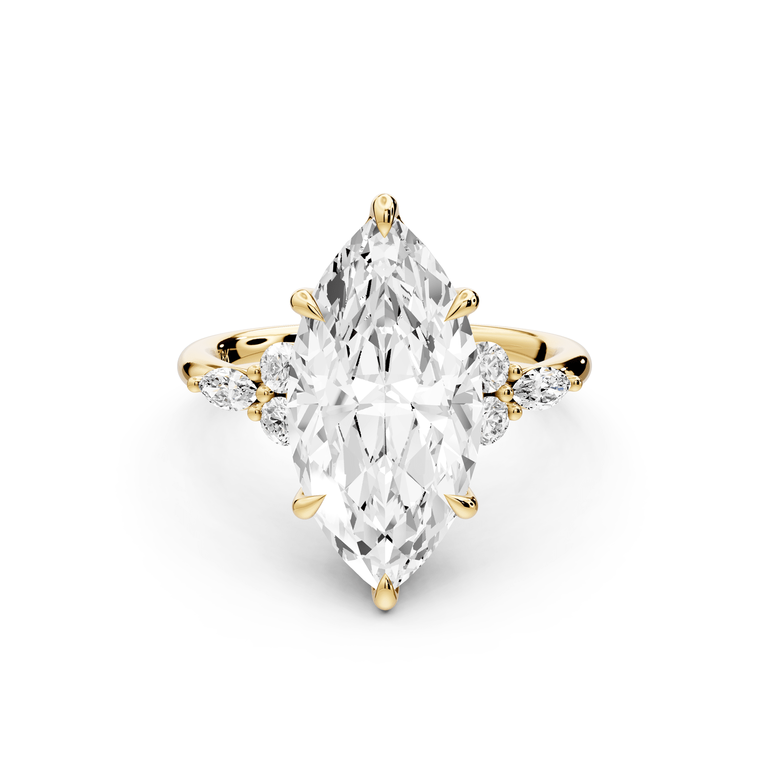 Sandi - 4ct 18k yellow gold Marquise Floral Cluster Side-Stone Engagement Ring with Plain Band - Mr. Alex Jewelry