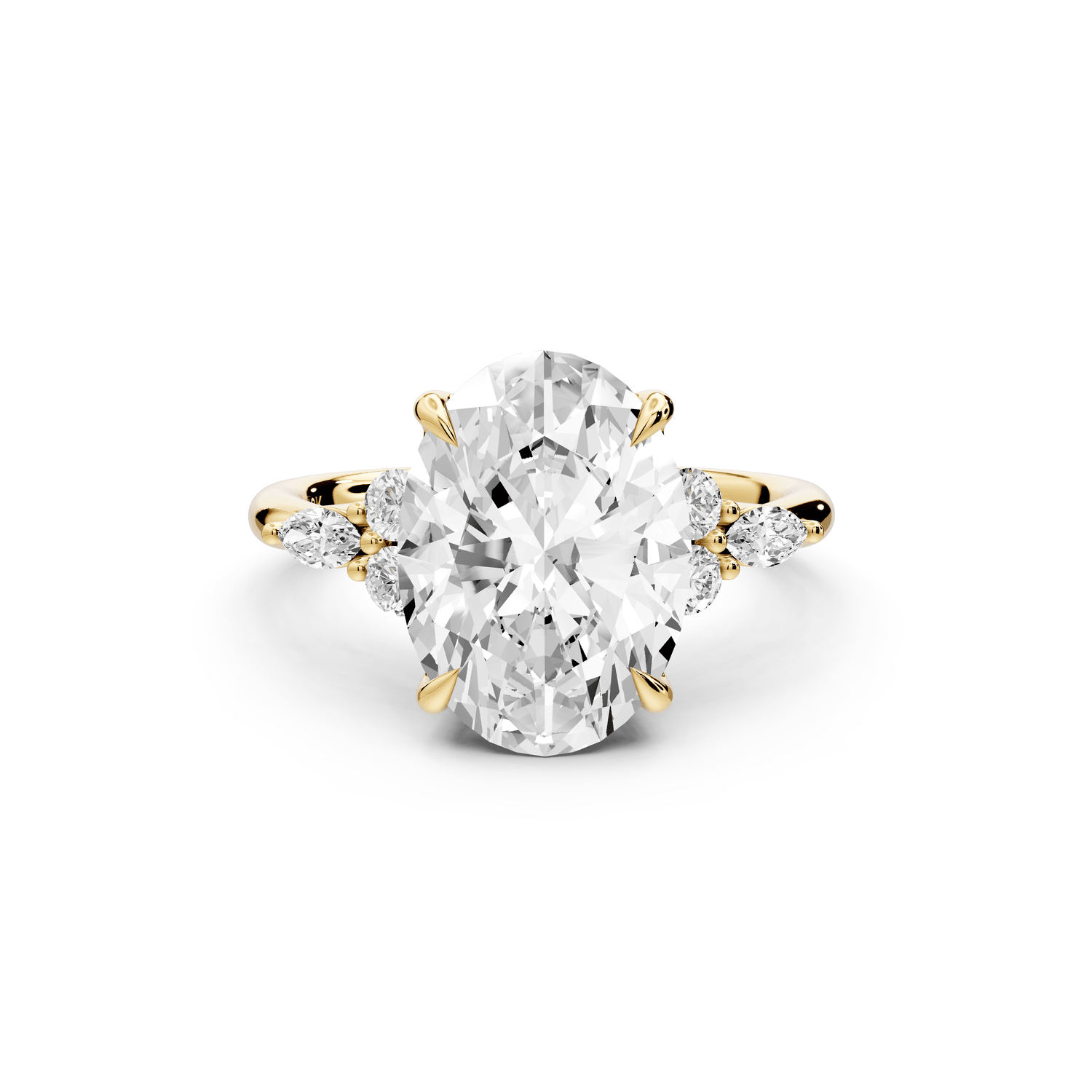 Sandi - 4ct 18k yellow gold Oval Floral Cluster Side-Stone Engagement Ring with Plain Band - Mr. Alex Jewelry