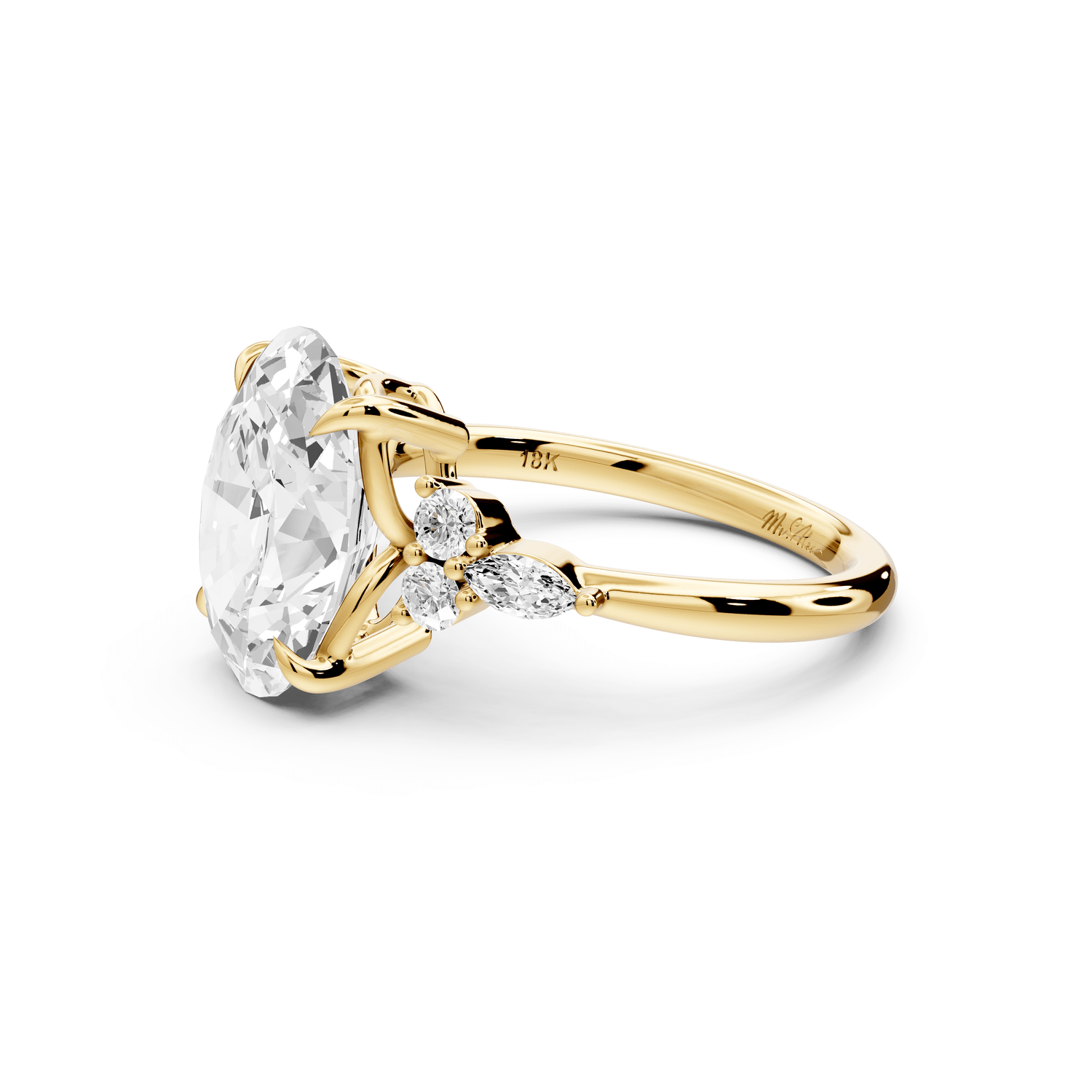 Sandi - 4ct 18k yellow gold Oval Floral Cluster Side-Stone Engagement Ring with Plain Band - Mr. Alex Jewelry