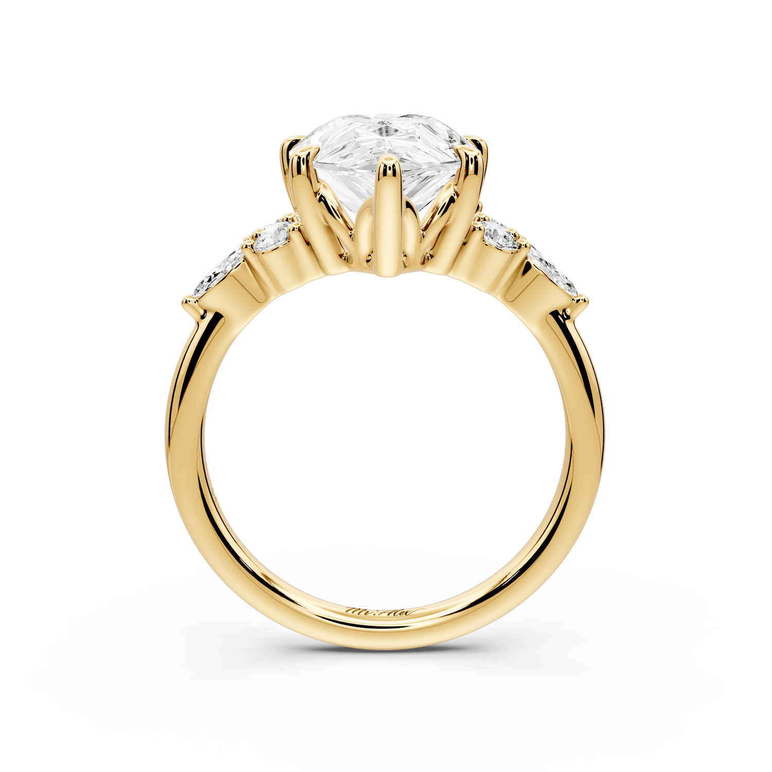 Sandi - 4ct 18k yellow gold Pear Floral Cluster Side-Stone Engagement Ring with Plain Band - Mr. Alex Jewelry