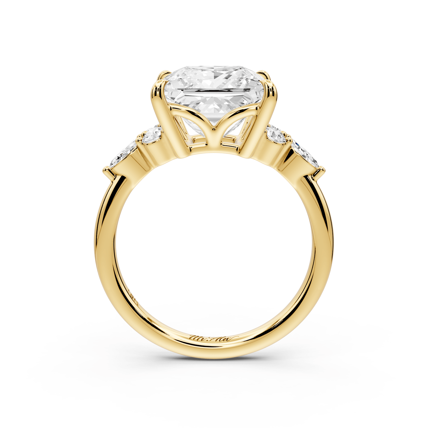 Sandi - 4ct 18k yellow gold Princess Floral Cluster Side-Stone Engagement Ring with Plain Band - Mr. Alex Jewelry