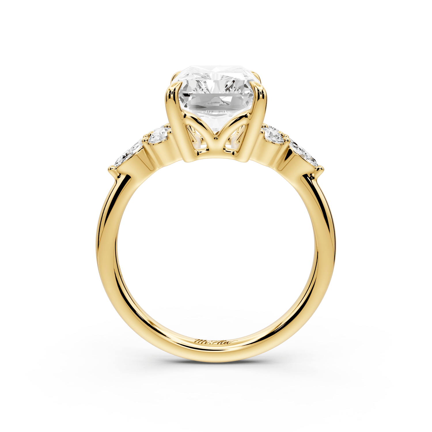 Sandi - 4ct 18k yellow gold Radiant Floral Cluster Side-Stone Engagement Ring with Plain Band - Mr. Alex Jewelry