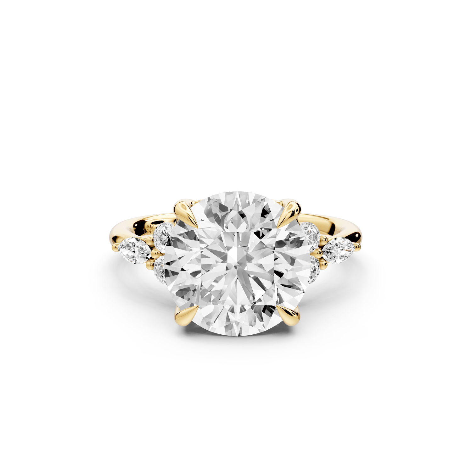 Sandi - 4ct 18k yellow gold Round Floral Cluster Side-Stone Engagement Ring with Plain Band - Mr. Alex Jewelry