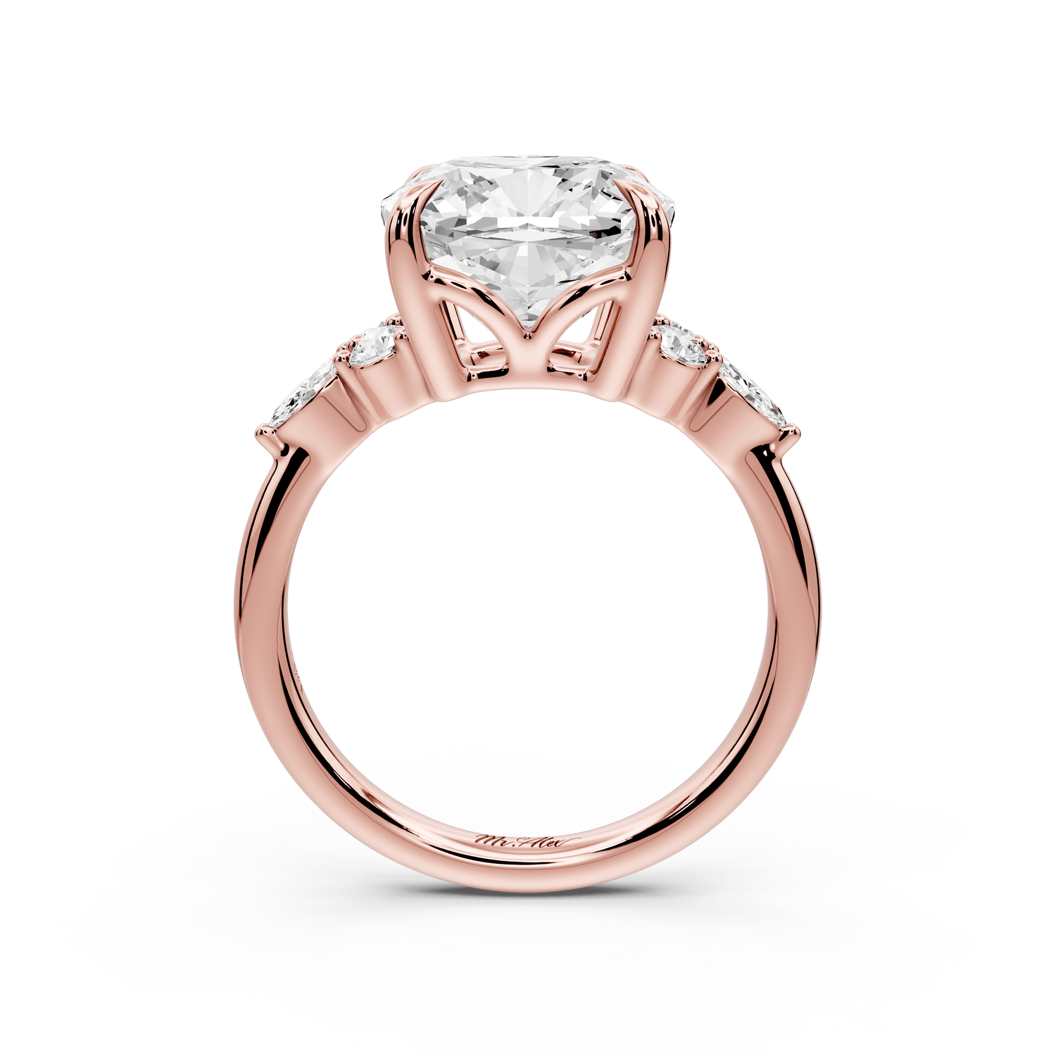 Sandi - 5ct 14k rose gold Cushion Floral Cluster Side-Stone Engagement Ring with Plain Band - Mr. Alex Jewelry
