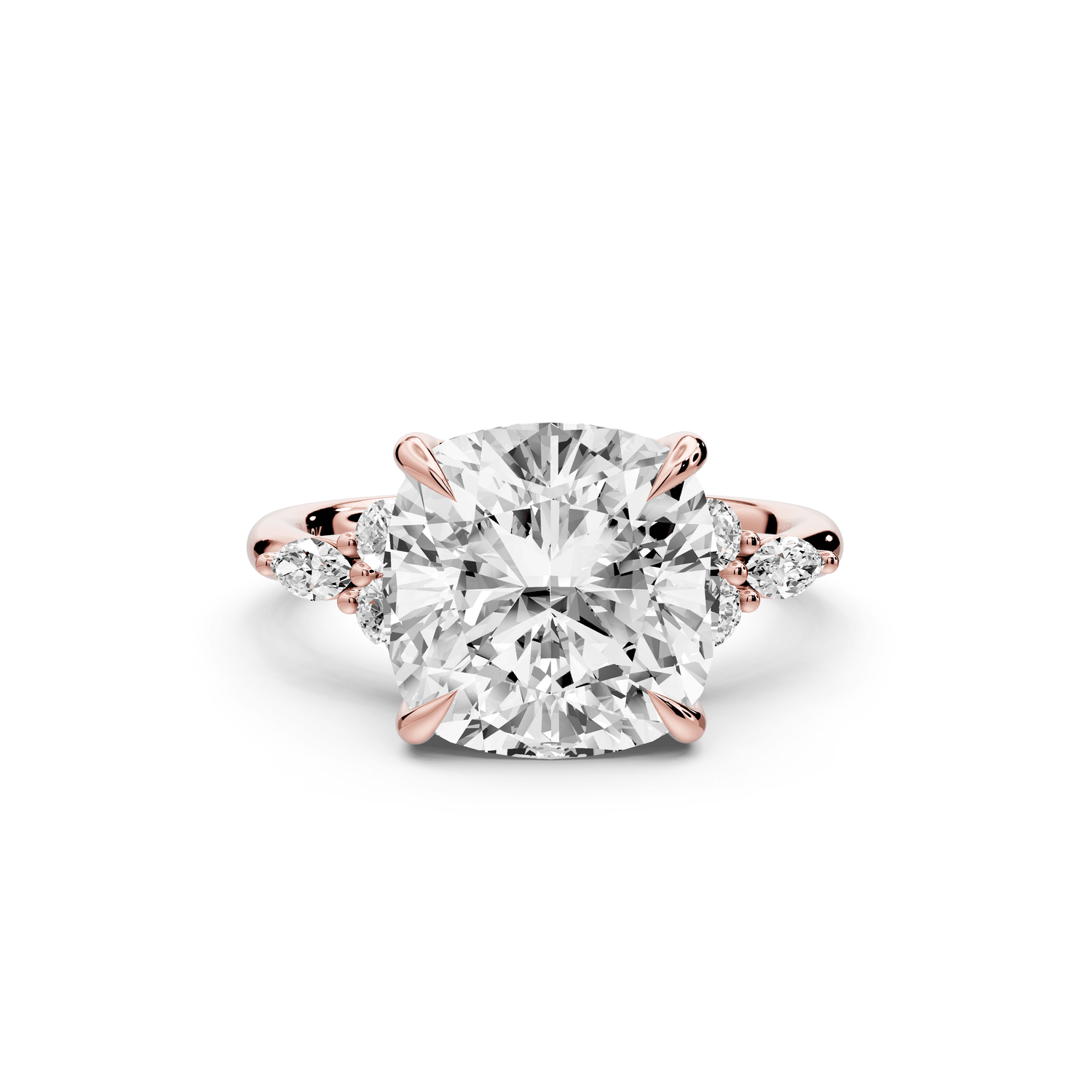 Sandi - 5ct 14k rose gold Cushion Floral Cluster Side-Stone Engagement Ring with Plain Band - Mr. Alex Jewelry