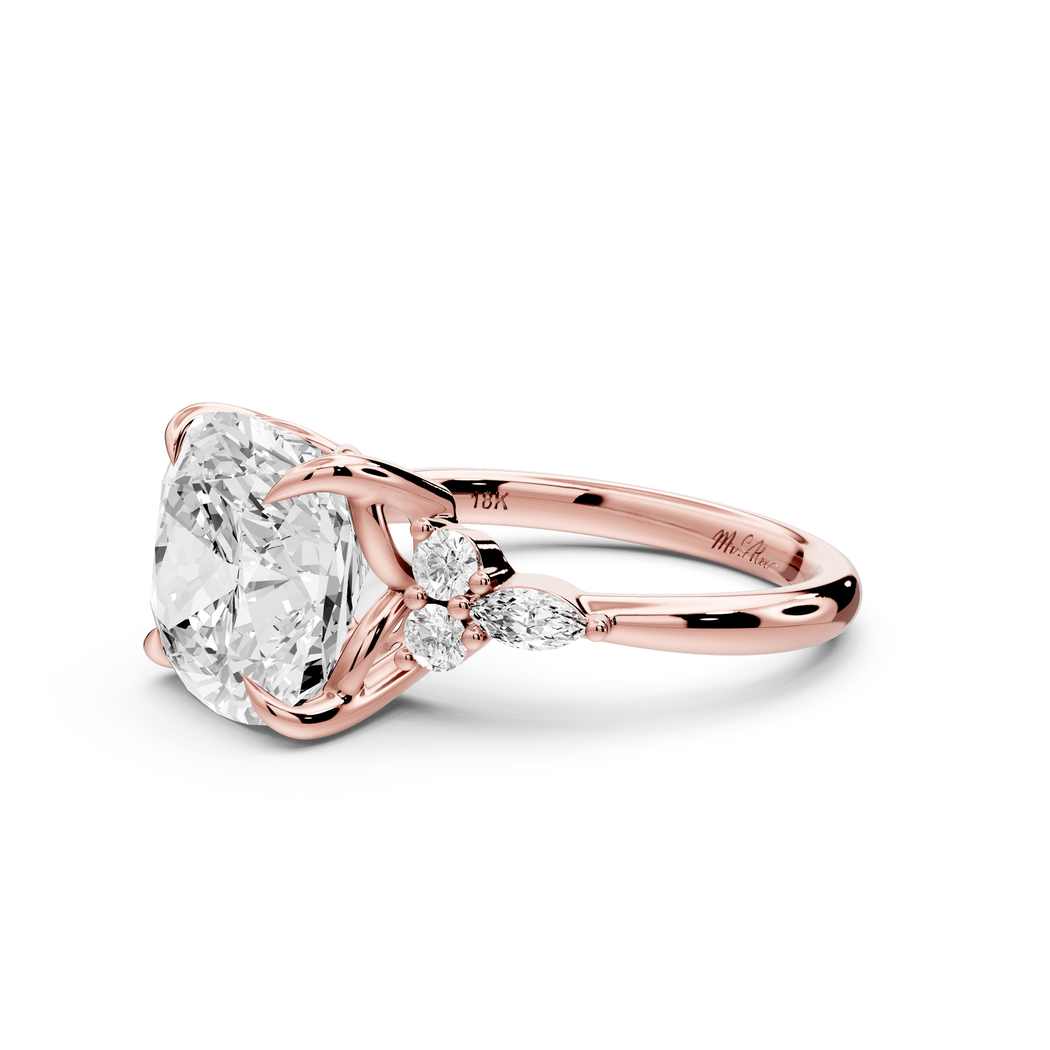 Sandi - 5ct 14k rose gold Cushion Floral Cluster Side-Stone Engagement Ring with Plain Band - Mr. Alex Jewelry