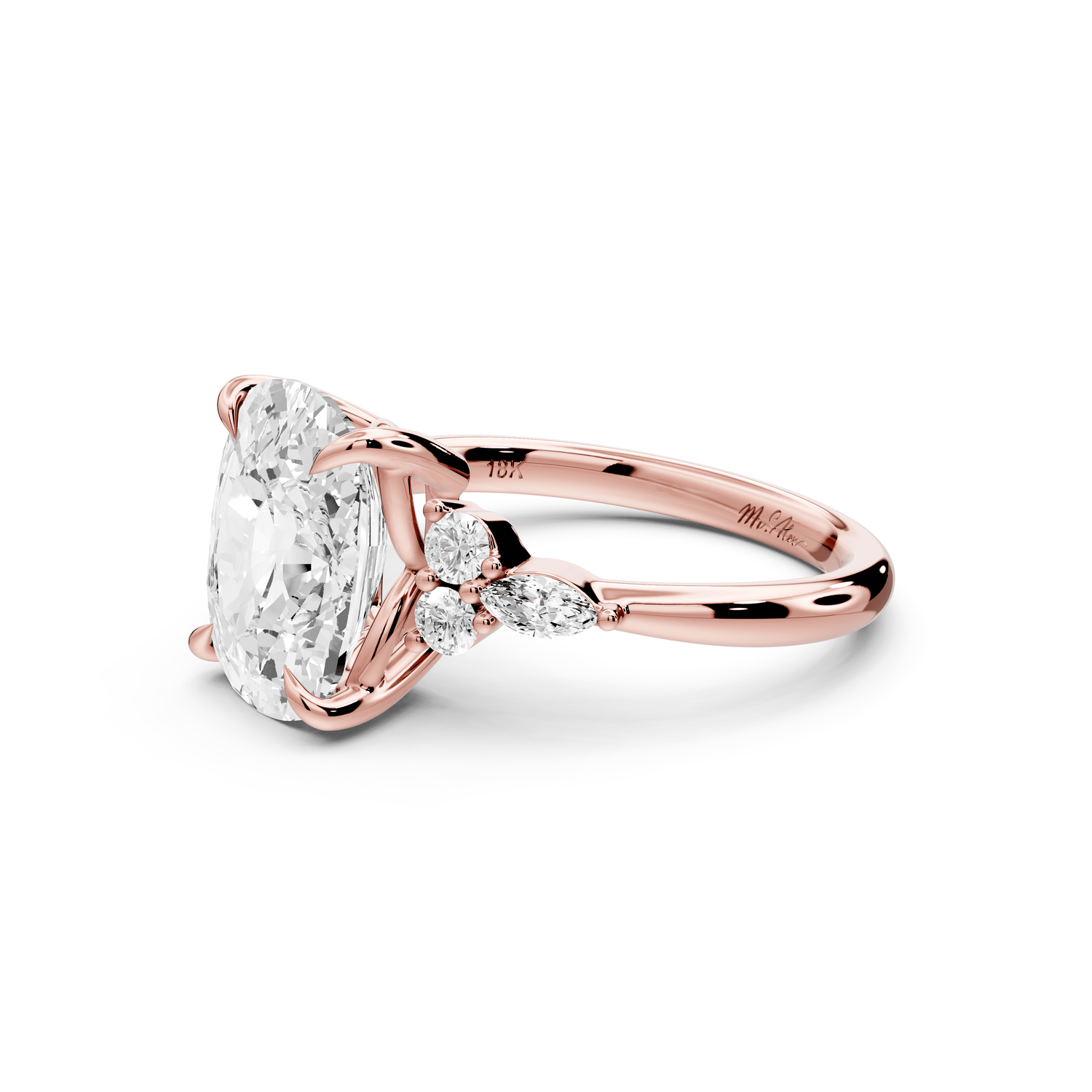 Sandi - 5ct 14k rose gold Ecushion Floral Cluster Side-Stone Engagement Ring with Plain Band - Mr. Alex Jewelry