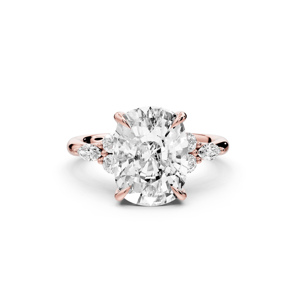 Sandi - 5ct 14k rose gold Ecushion Floral Cluster Side-Stone Engagement Ring with Plain Band - Mr. Alex Jewelry