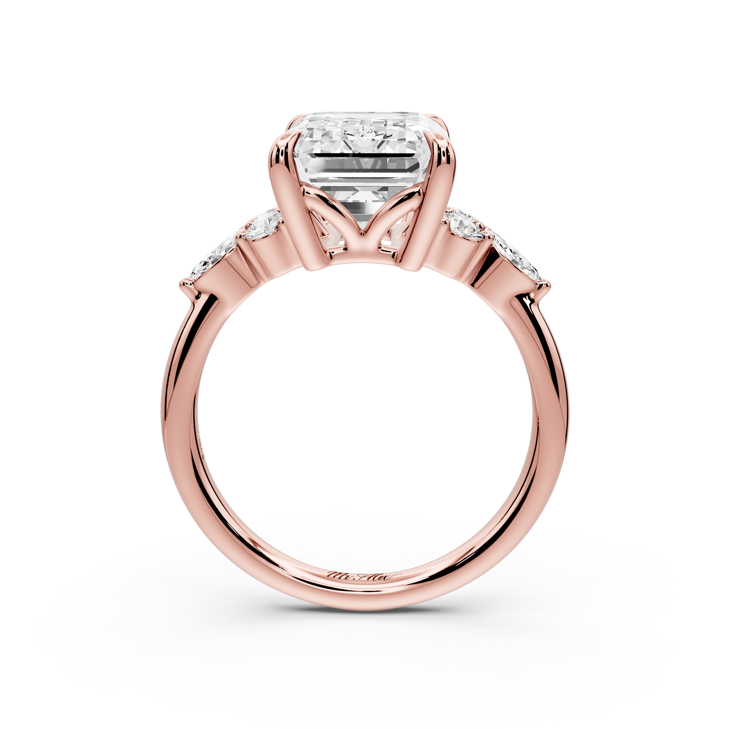 Sandi - 5ct 14k rose gold Emerald Floral Cluster Side-Stone Engagement Ring with Plain Band - Mr. Alex Jewelry