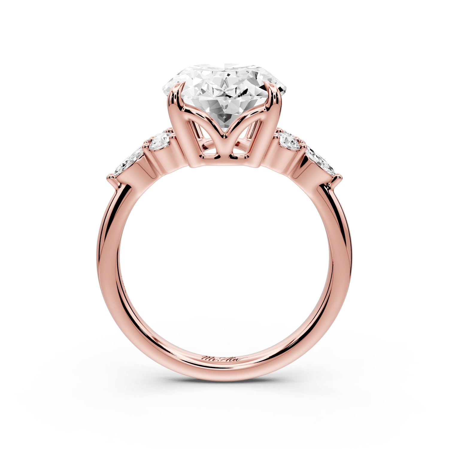 Sandi - 5ct 14k rose gold Oval Floral Cluster Side-Stone Engagement Ring with Plain Band - Mr. Alex Jewelry