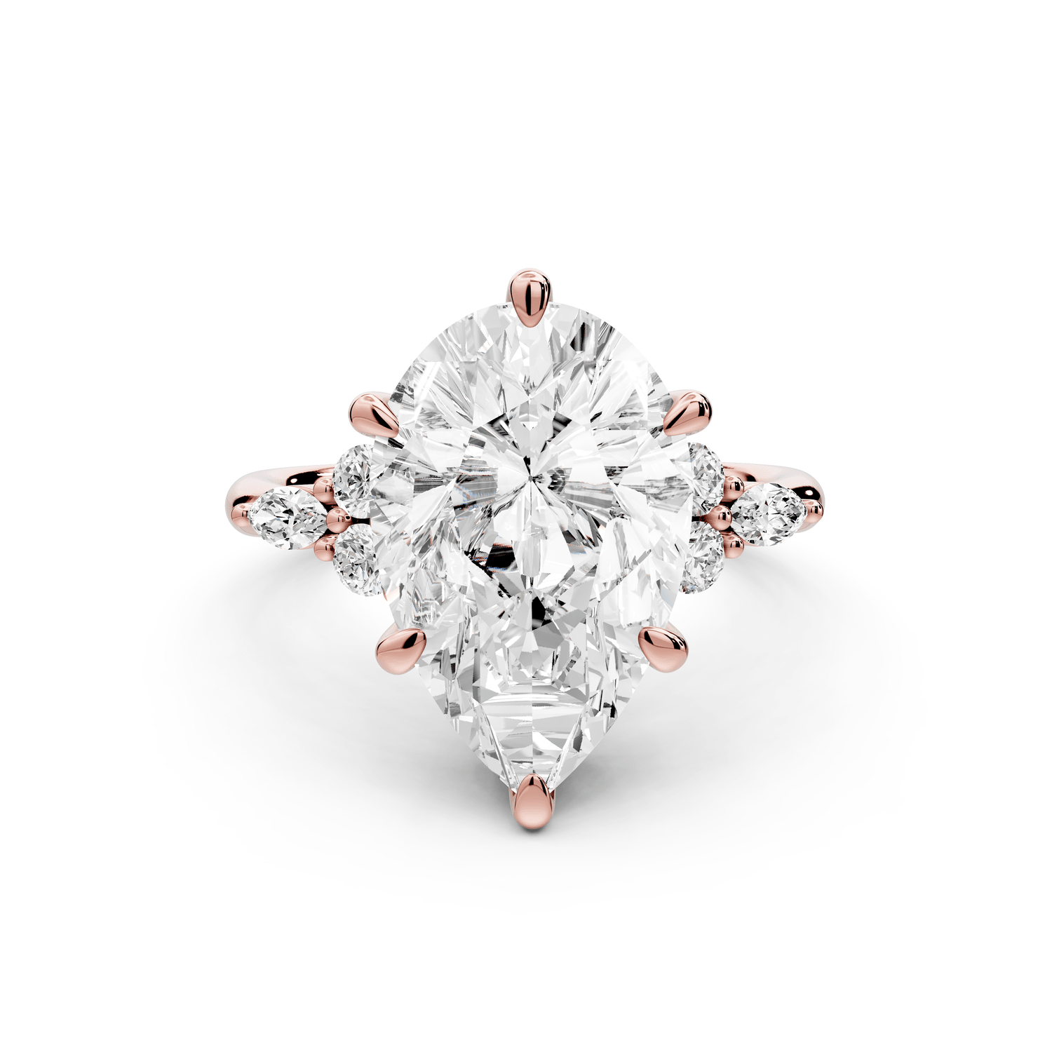 Sandi - 5ct 14k rose gold Pear Floral Cluster Side-Stone Engagement Ring with Plain Band - Mr. Alex Jewelry