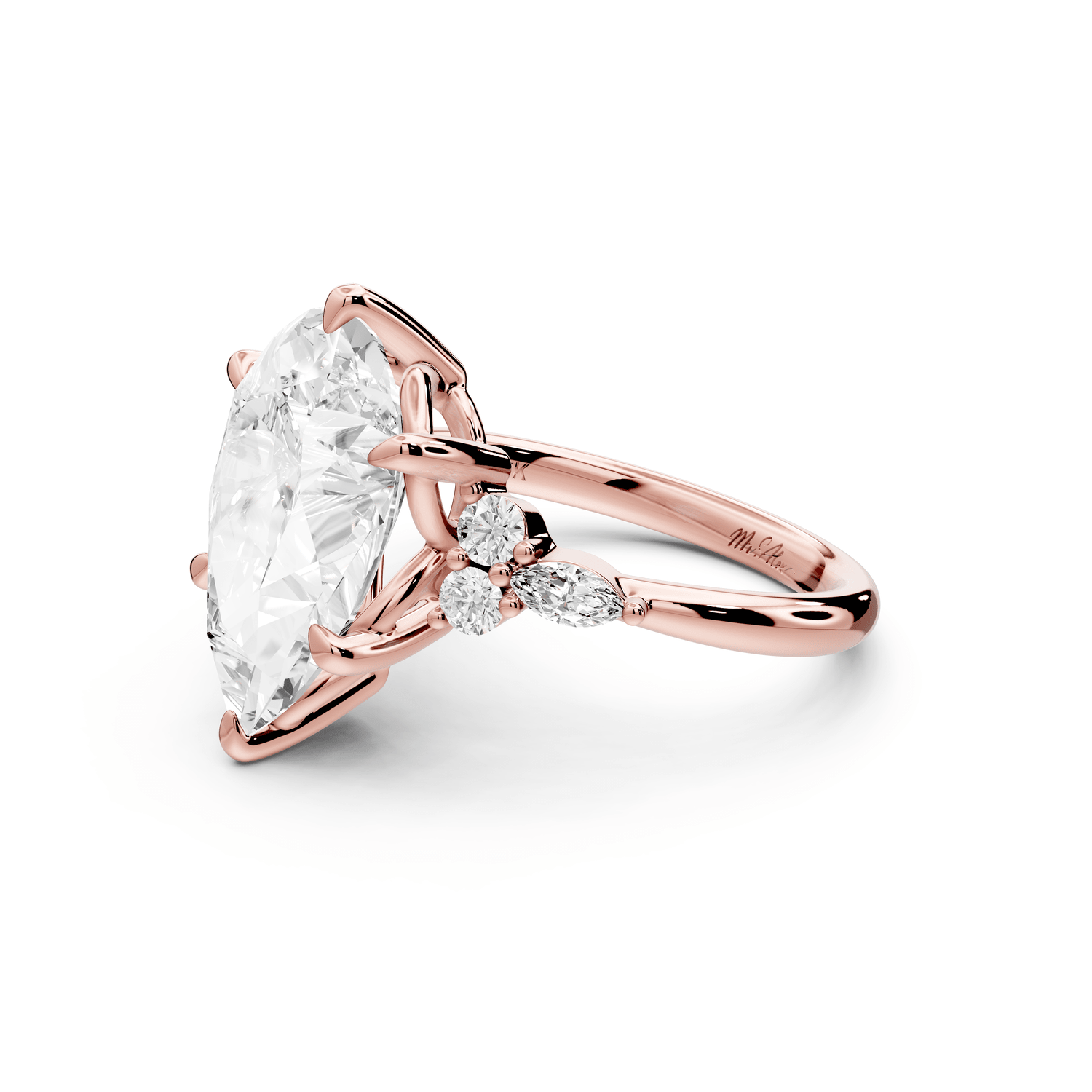 Sandi - 5ct 14k rose gold Pear Floral Cluster Side-Stone Engagement Ring with Plain Band - Mr. Alex Jewelry