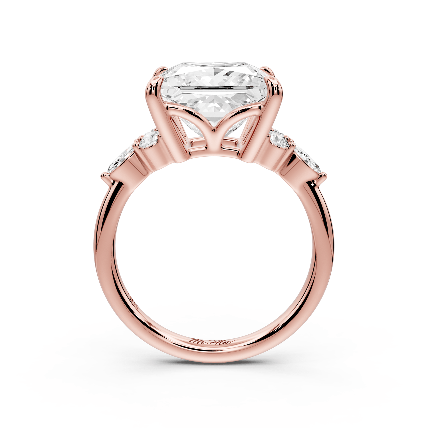 Sandi - 5ct 14k rose gold Princess Floral Cluster Side-Stone Engagement Ring with Plain Band - Mr. Alex Jewelry