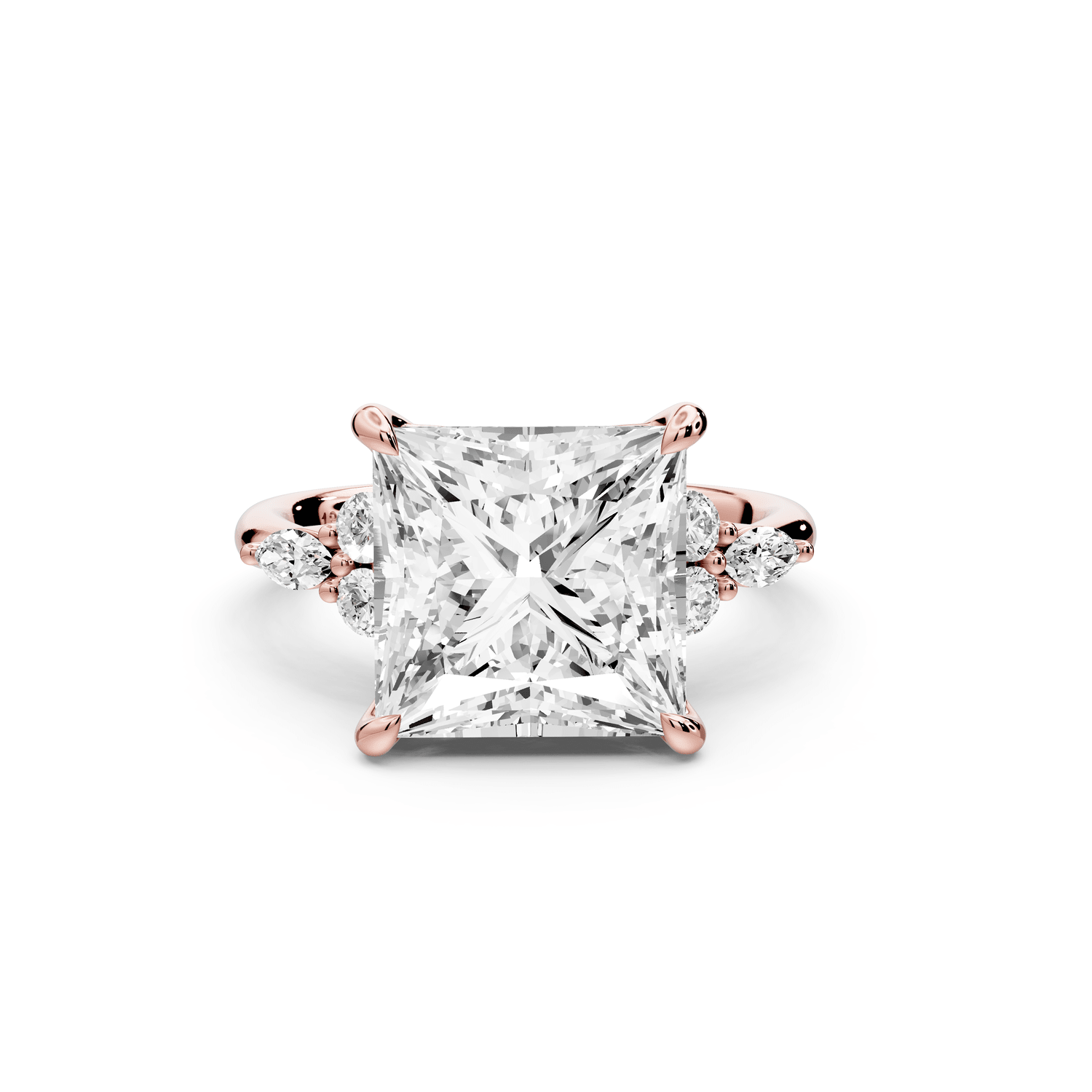 Sandi - 5ct 14k rose gold Princess Floral Cluster Side-Stone Engagement Ring with Plain Band - Mr. Alex Jewelry