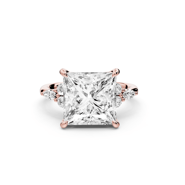Sandi - 5ct 14k rose gold Princess Floral Cluster Side-Stone Engagement Ring with Plain Band - Mr. Alex Jewelry